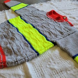 Handmade Kids Wool Knit Sweater Colorblock with Shoulder Buttons